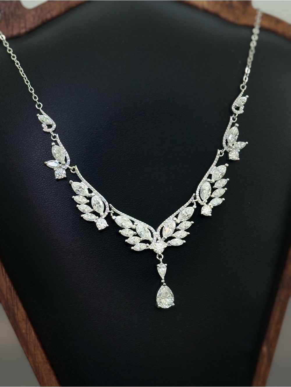 10.92 CTW Moissanite Princess Fairy V-Necklace Rhodium 925 Silver 18"+2"
